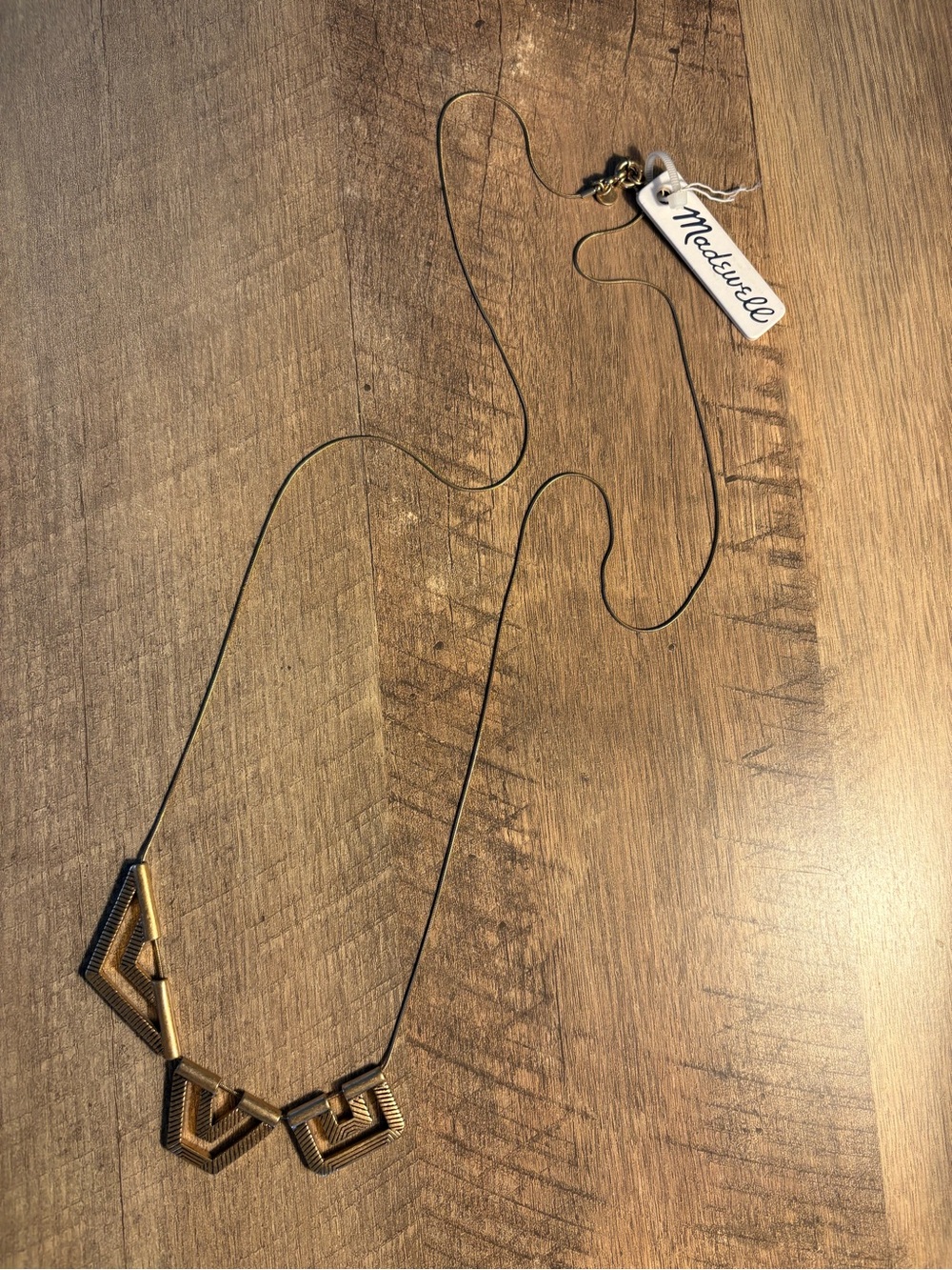 Long chain necklace with geometric pendants